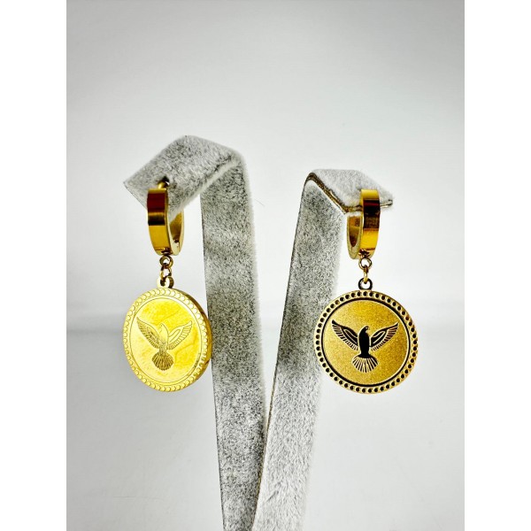 Gold Kuş Detaylı Küpe